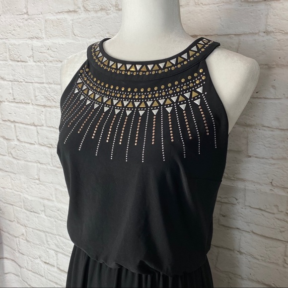 WHBM Embellished Blouson Dress Black/Gold - Picture 8 of 14